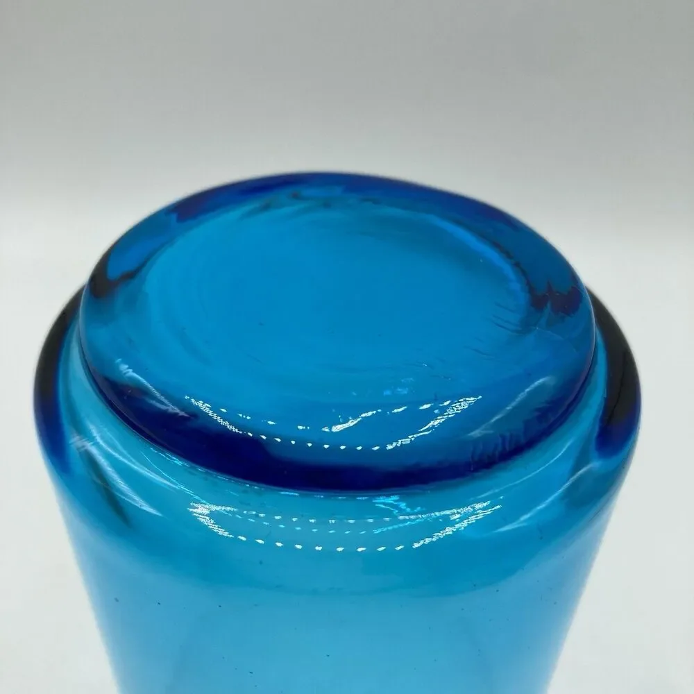 4 Set Vintage Hand Blown Aqua Blue Tumblers Coolers Highball Glasses 16oz 5 7/8